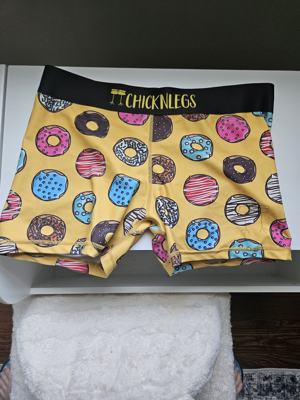 ChicknLegs Women’s Yellow Donut Print Athletic Shorts